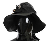 Dolce & Gabbana Black Leather DG Coin Crystal Wide Brim Hat -   -  Dolce & Gabbana.